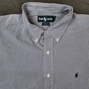 Ralph Lauren Shirt Mens 17 36/37 Purple Checkered Yarmouth Long Sleeve Button Up